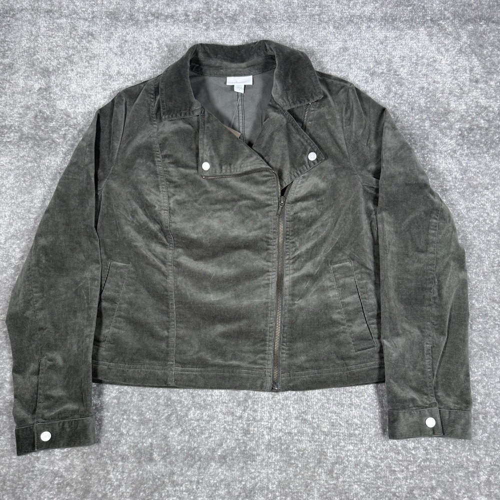 J.Jill Corduroy Jacket Women's Small Gray Green Moto Style Full Zip‎ Classic